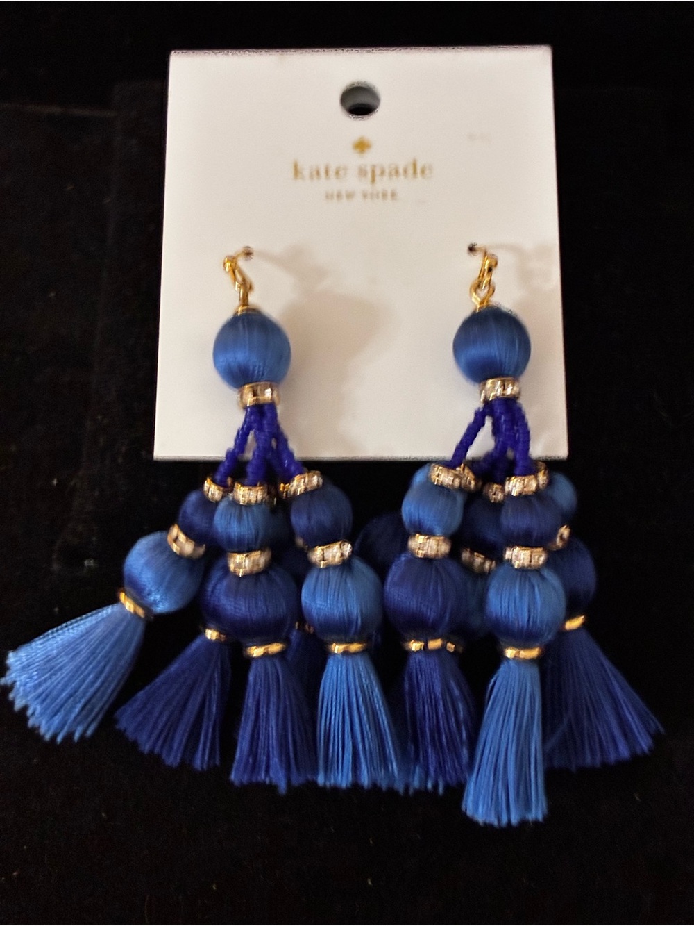 Kate Spade New York NWT Pretty Poms Tassel Earrings Cobalt Royal Blue Regal